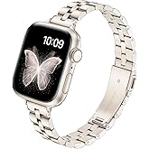 G-ficu Slim Metal Band for Apple Watch Bands for Women 41mm 40mm 42mm(S10/11) 38mm iWatch Bands, Stainless Steel Thin Dressy Cute Strap for Apple Watch Band Series 11 10 9 8 SE 7 6 5 4 3-Starlight