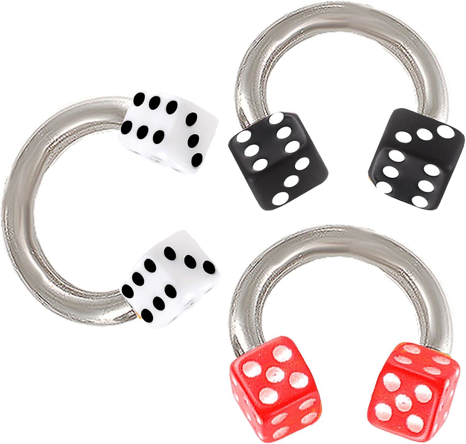 Jewelry & Watches PAIR 16G 14G Surgical Steel Horseshoe Circular Barbell Earrings with Dice Ends
