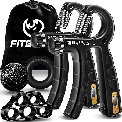 FitBeast Hand Grip Strengthener 5 Pack Adjustable Resistance Kit Black