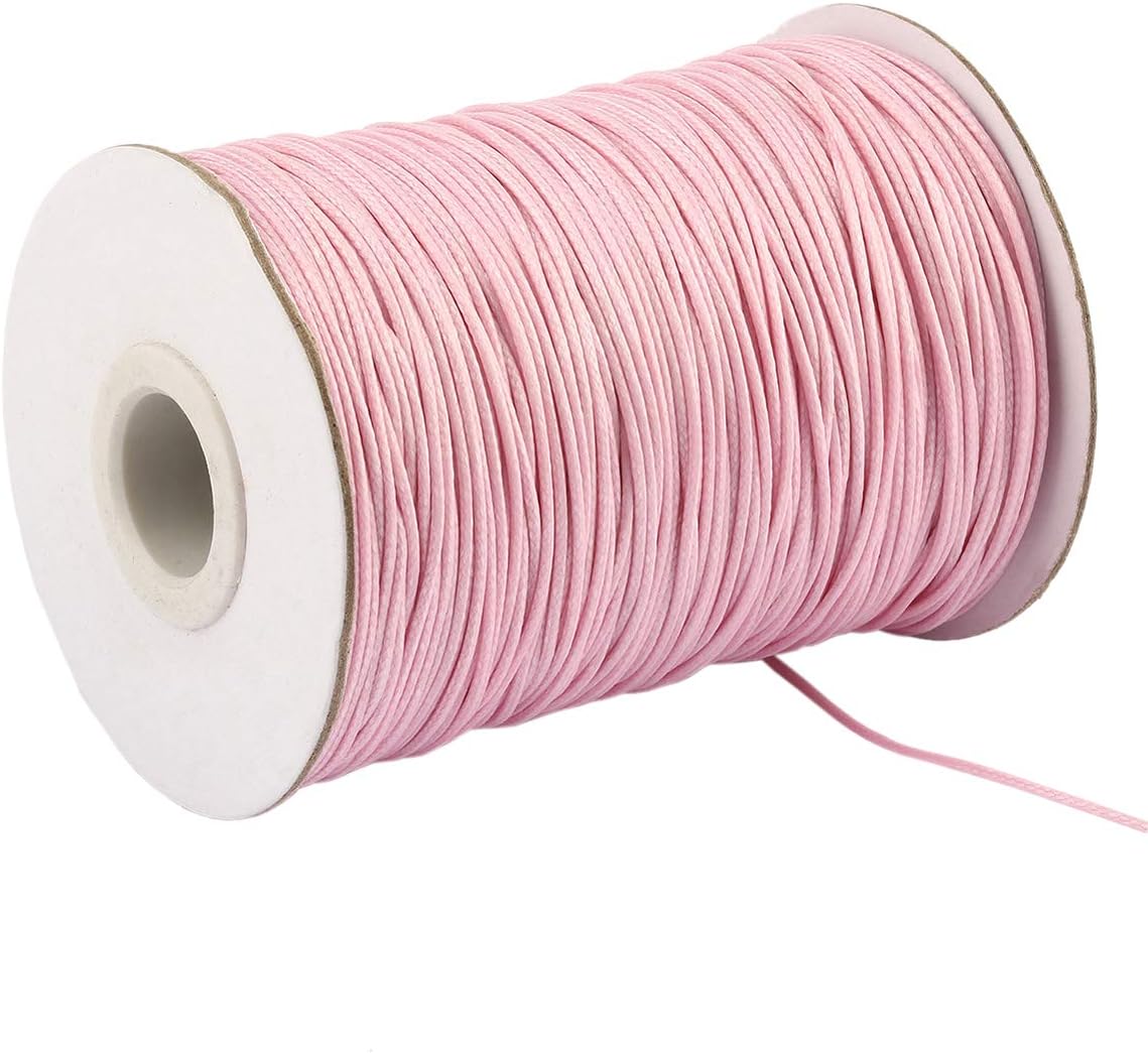 YZSFIRM 1mm 175 Yards Waxed Cord for Jewelry Making,Light Pink Polyester Beading Thread for Braiding Bracelets and Necklaces Crafts