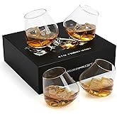 MyGift Tilted Crystal Whiskey Glasses Set of 4 Tumblers, Old Fashioned Scotch & Bourbon Glass, Includes Gift Box