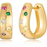 LILIE&WHITE Gold Hoop Earrings For Women With Multicolor Cubic Zirconia Chunky Gold Earrings Statement Earrings Fashion Chic Chunky Hoop Earrings Jewelry Gift