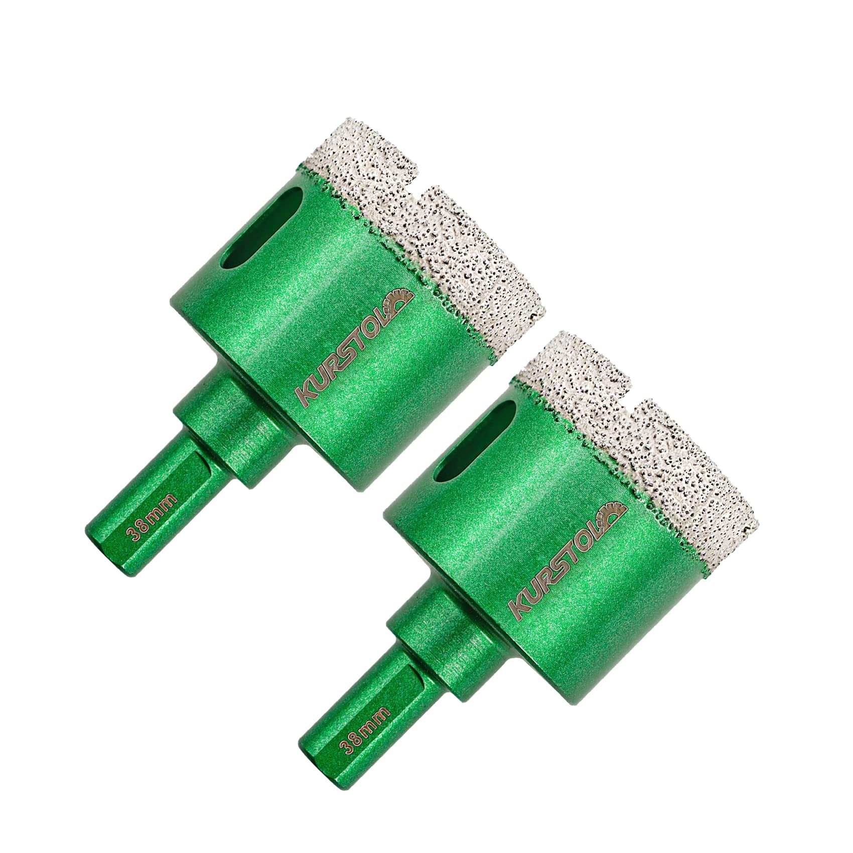 Porcelain Tile Diamond Drill Bits - 2pcs 1-1/2"/38mm Dry Diamond Hole Saw Triangle Shank for Ceramic Marble Granite Stone,Diamond Core Drill Bit Kit Fixed on Drills