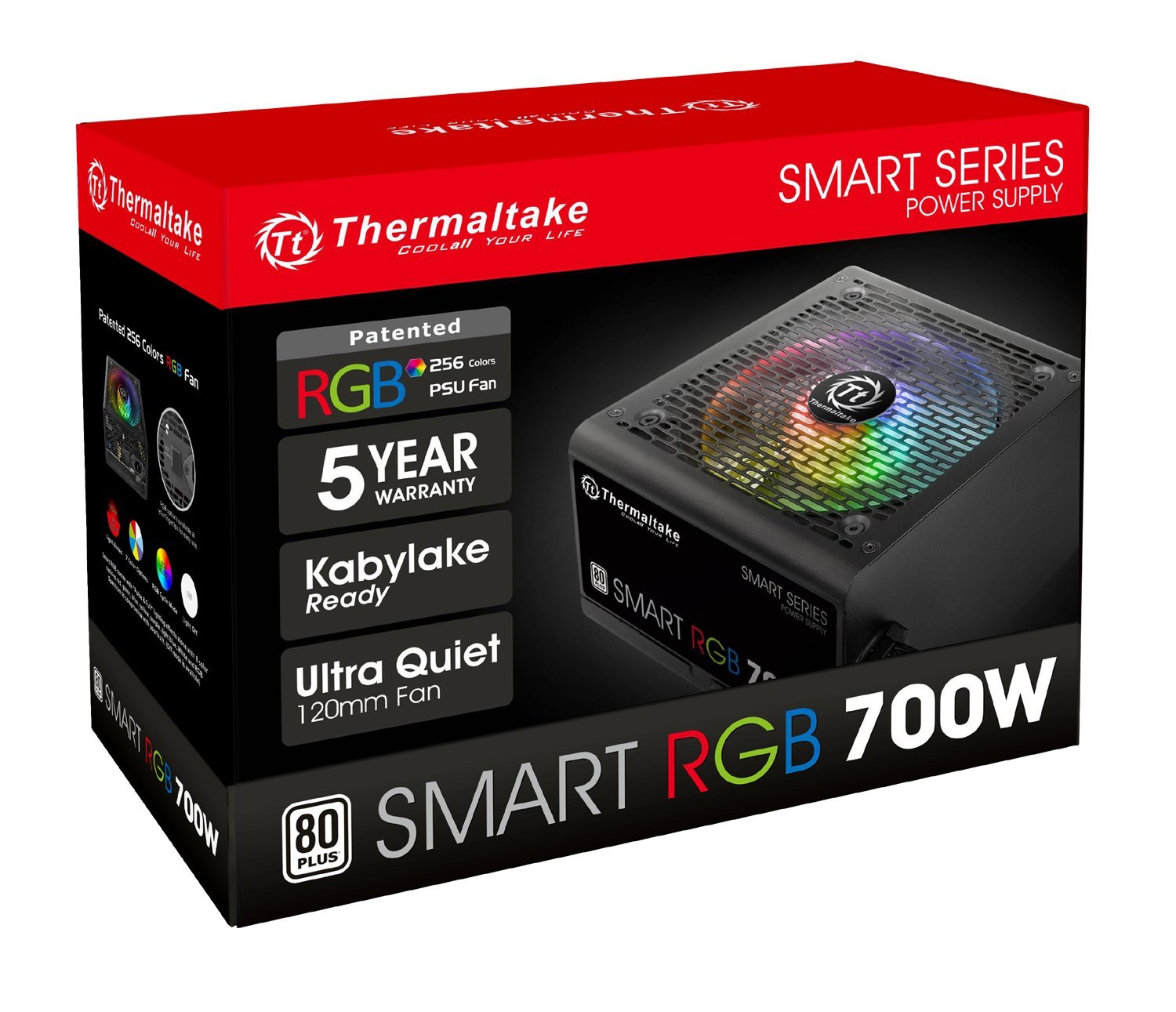 Thermaltake Smart RGB 700W 80+ 256-Color RGB Fan ATX 12V 2.3 Kaby Lake Ready Power Supply 5 Yr Warranty Power Supply PS-SPR-0700NHFAWU-1