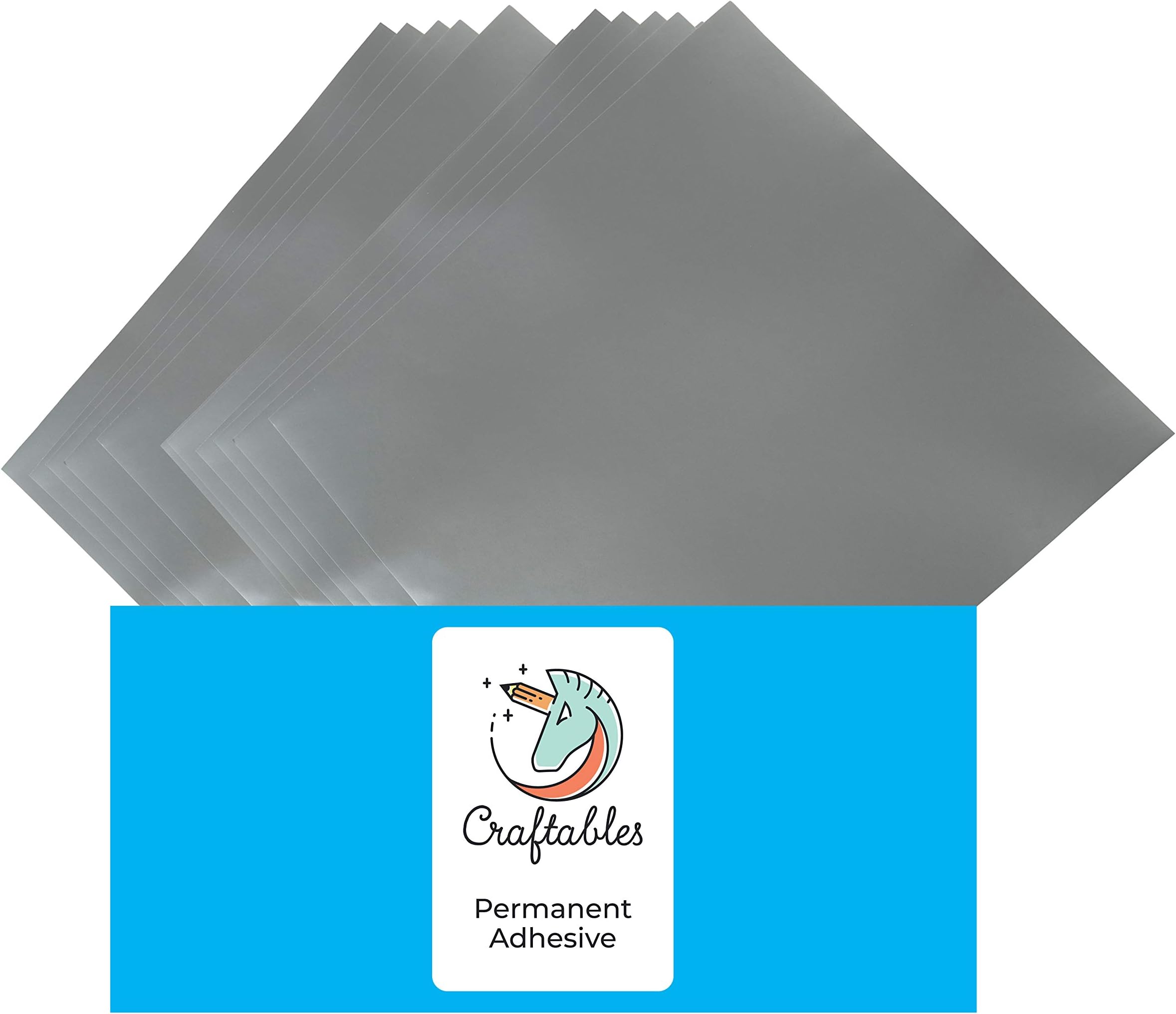 Craftables Silver Vinyl Sheets - Permanent, Adhesive, Glossy & Waterproof | (10) 12" x 12" Sheets- for Crafts, Cricut, Silhouette, Expressions, Cameo, Signs