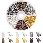 PH PandaHall About 1380 Pcs Iron Fold Over Cord Ends Terminators Crimp End Tips for Leather 3mm for Jewelry Making 6 Colors