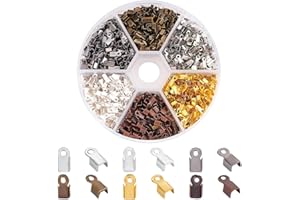 PH PandaHall About 1380 Pcs Iron Fold Over Cord Ends Terminators Crimp End Tips for Leather 3mm for Jewelry Making 6 Colors