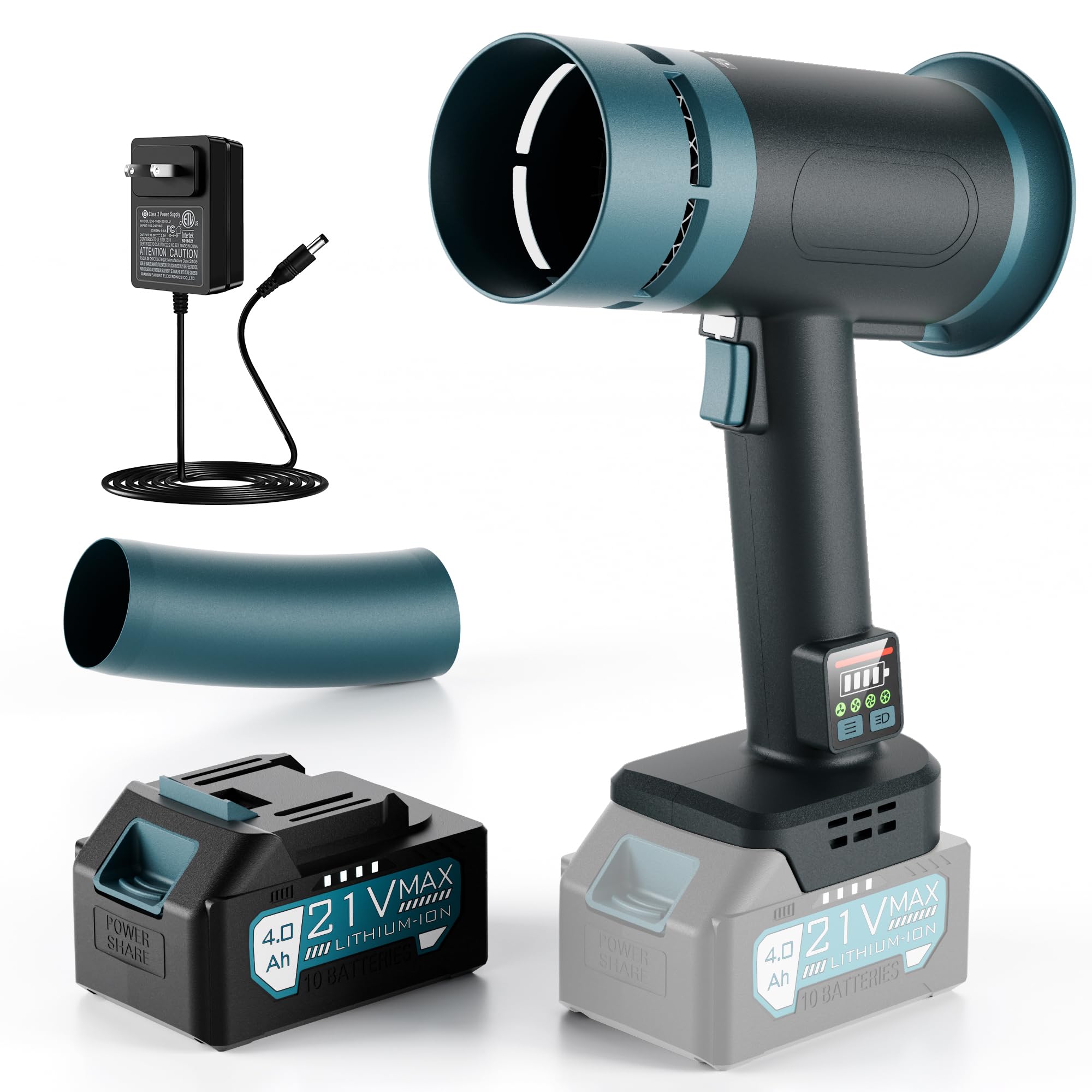 Photo 1 of Turbo Dryer Blower for Car, Leaf Blower Cordless with Extended Tube and Led, 64mm Brushless Motor 550CFM Car Dryer Air Blower, 21V 4.0Ah Battery Pack and Charger, for Car Drying, Yard and Snow Cleanup