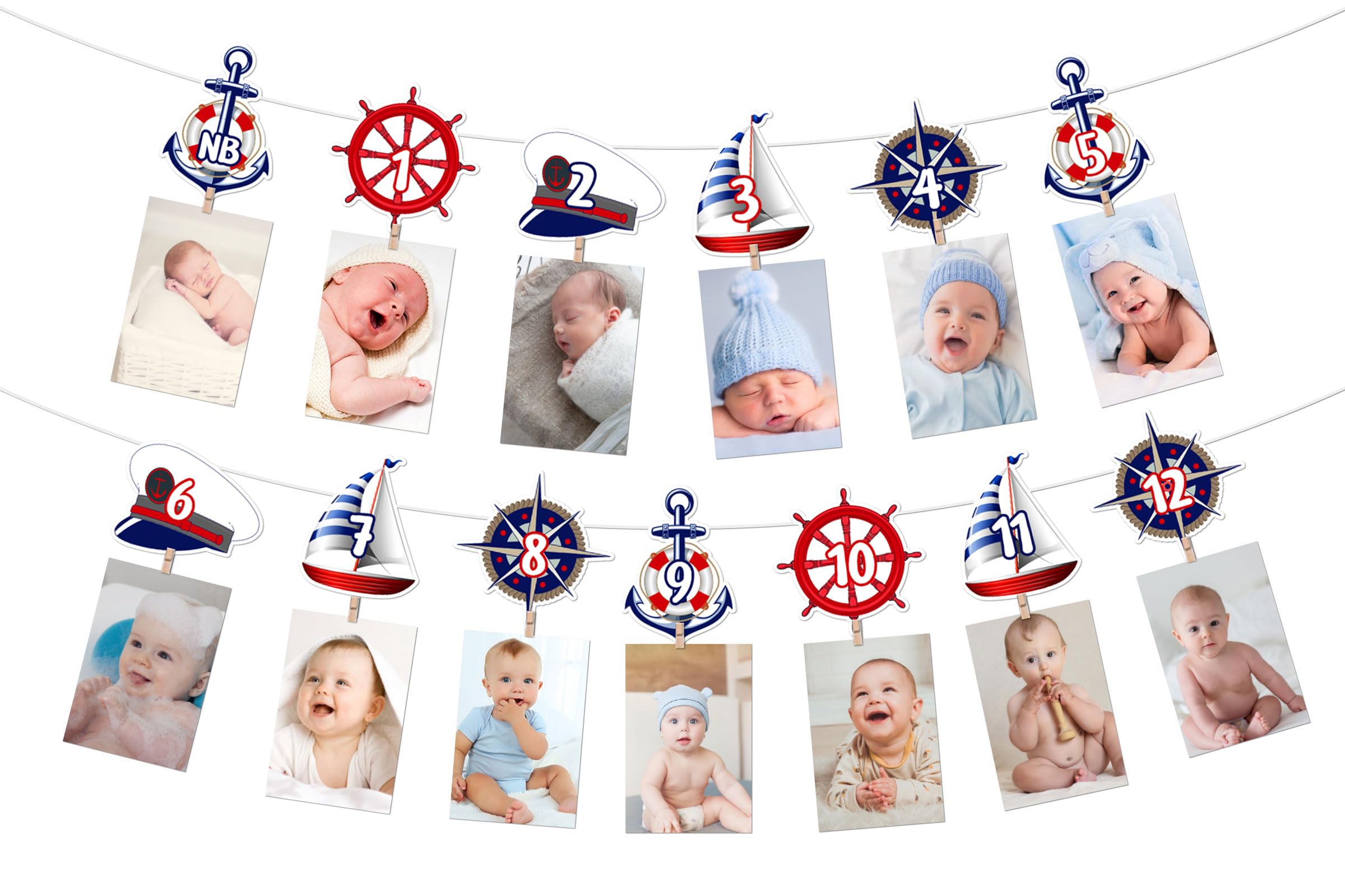 Photo 1 of Kreatwow Nautical 1st Birthday Party Decorations Nautical Photo Banner Nautical Party Decoration Ocean Navy Party Decor Newborn to 12 Months Sailor Birthday Party Supply for Marine 1st Birthday Party