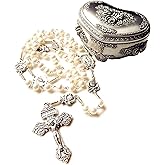 elegantmedical Handmade AAA 7-8MM Real Pearl Beads Our Lady Fatima Rosary Cross Necklace Box case Catholic Gifts