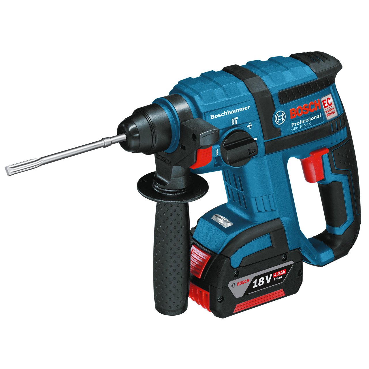 Bosch Professional GBH 18 V-EC - Martillo perforador a batería, 2 baterías, taladro, con diámetro acero: 13 mm, L-BOXX, 18 V