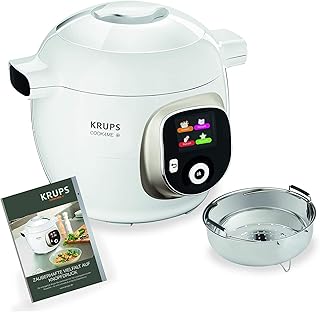 Krups CZ7101 Cook4Me+ Multikocher (1600 Watt, elektrischer Schnellkochtopf, inkl. Rezeptbuch, Garen unter Druck für schnelle und frische Gerichte, 6 Liter Fassungsvermögen) weiß/grau