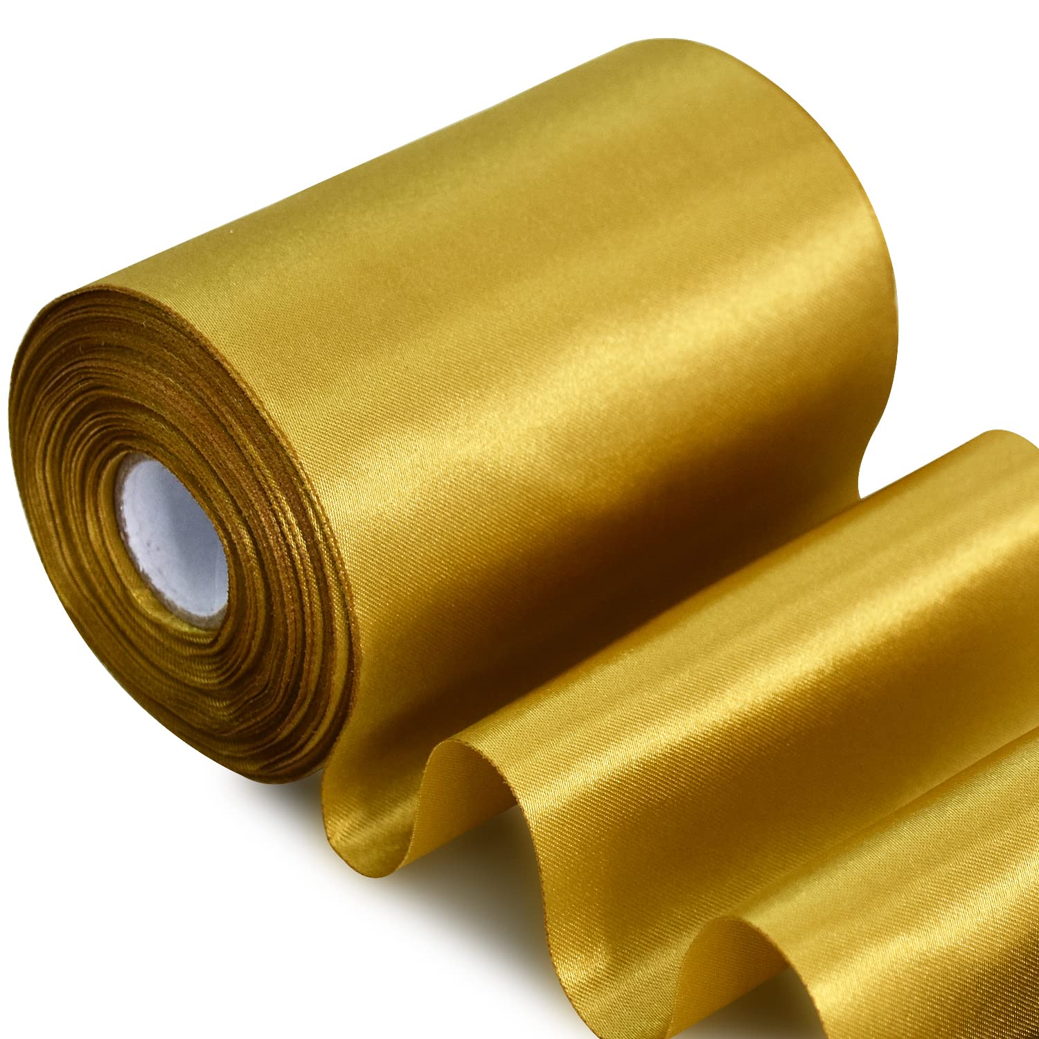 TONIFUL Dark Gold Wide Satin Ribbon - 100mm x 20m Gold Satin Ribbons Solid Fabric Ribbons for Gift Wrapping Christmas Tree Wedding Car Chair Pageant Sashes Grand Opening Festival Party Decor