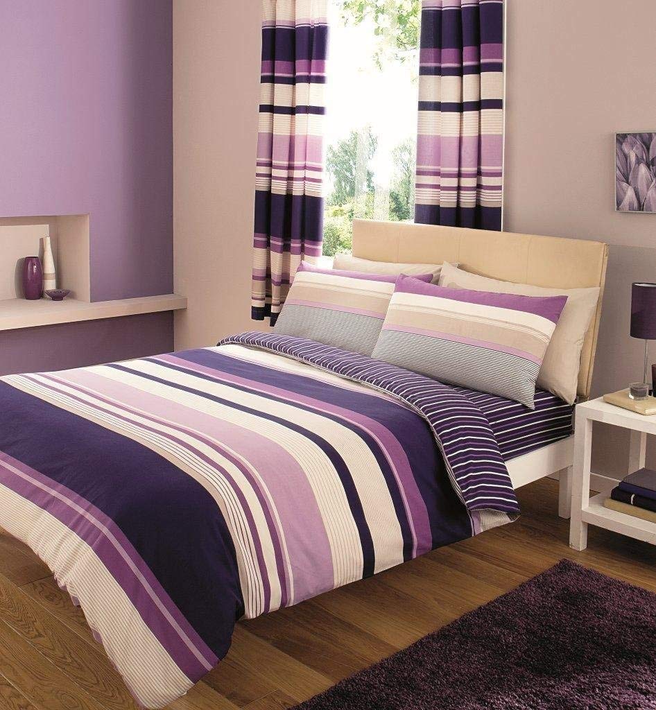 Gaveno Cavailia Luxury CONTEMPORARY STRIPES Bed Set With Duvet Cover and Pillow Case, Purple, Polyester-Cotton, King