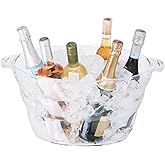 OGGI Acrylic Oval Party Tub - Clear Beverage Cooler w/Handles, Wine Cooler, Beer Chiller, Ideal Party Tubs for Drinks, Use Ice Tub for Indoor or Outdoor Bars, 18.5" x 11"