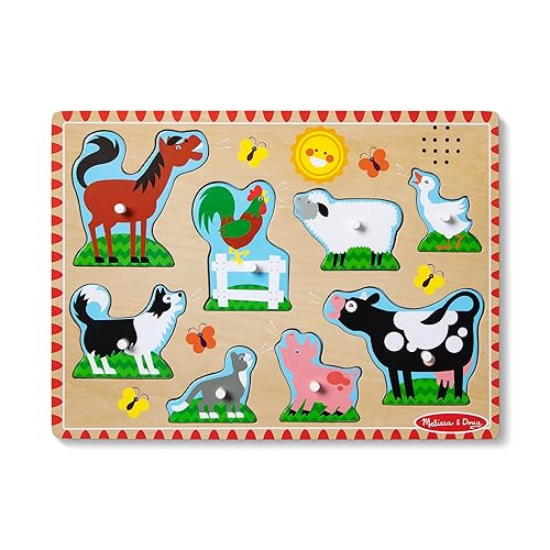 Melissa & Doug Farm Animals Sound Puzzle - Wooden Peg Puzzle with Sound Effects (8 pcs)