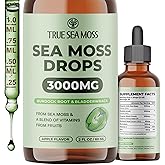 Irish Sea Moss Liquid Drops - 3000mg Formula - with Bladderwrack, Burdock Root & Black Cumin Seed - Liquid Supplement - Apple Flavor - 2 Fl Oz (60ml)