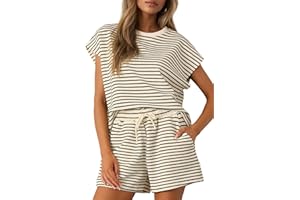 Sweetmoon Two Piece Sets for Women Summer Short Sleeve Womens Loungewear Set Travel Matching Short Sets for Women Sweat Suit