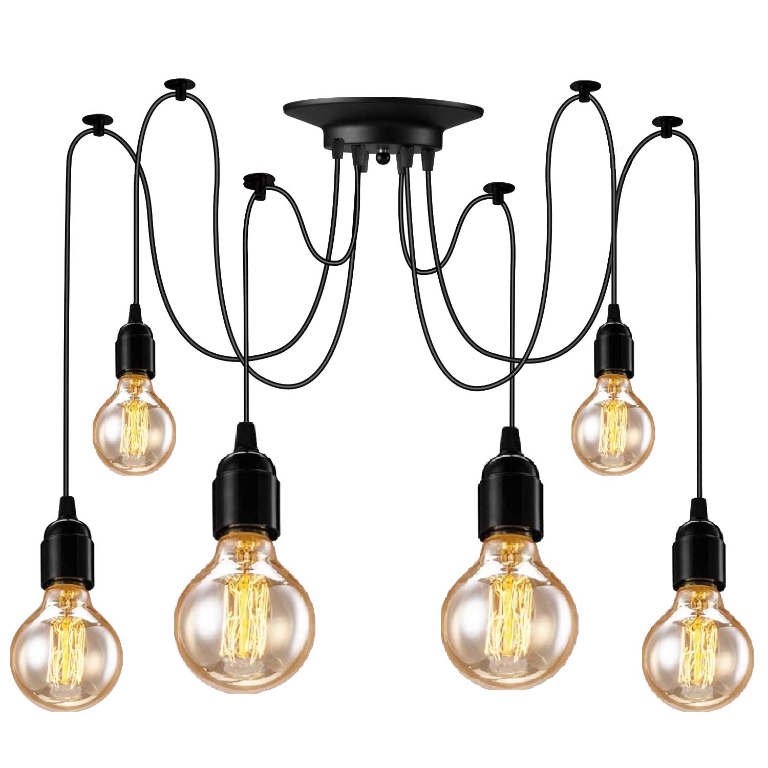 6 Heads Spider Ceiling Pendant Lighting (Each with 5.9Ft/1.8M Wire)E27 Ajustable Edison Retro Chandelier Hanging Light, DIY Industrial Vintage Spider Lamp Fitting, for Dining Hall, Cafe, Hotel