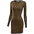 Doublju Slim Fit Ribbed Knit Button Down Henley Hoodie Dress for Women with Plus Size