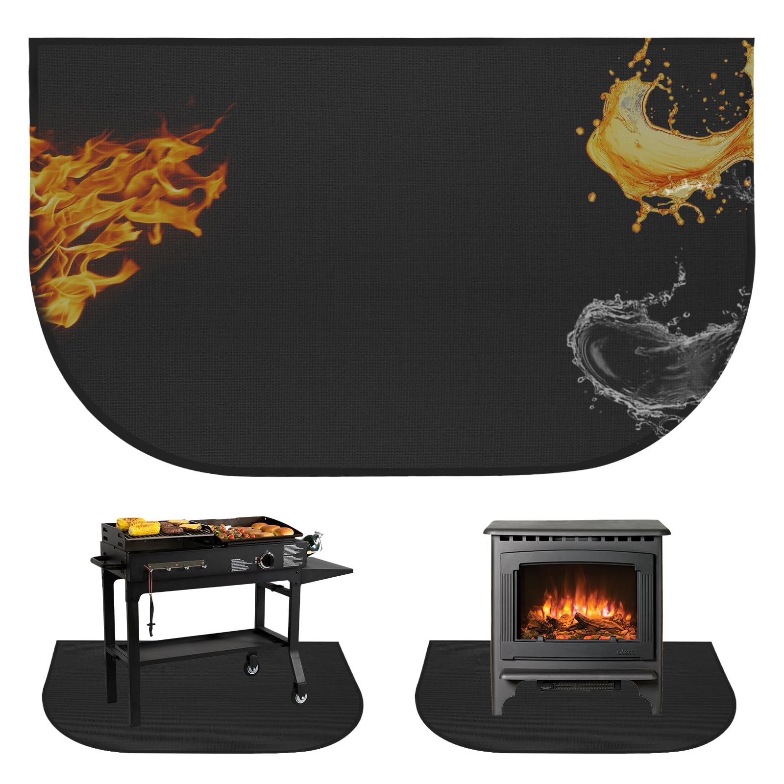 LYPPUL Fire Pit Ma, 102x50CM Fibreglass Silicone BBQ Mat, Fireproof Fireplace Mat, Hearth Rugs for Fireplaces, Hearth Pasds for Wood Stove Protect Carpets Deck Protector, Grass, Grill, Floor, Camping
