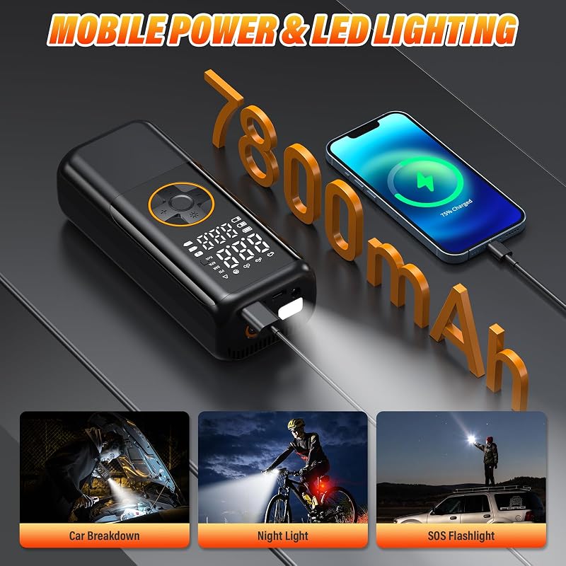 Tragbarer Dual Power ReifenfüllerAuto Luftpumpe, Digitalem Display & Automatischer Abschaltung für Auto SUV Motorrad Fahrrad Notfall & Reisen