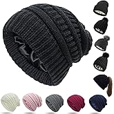 Womens Satin Lined Winter Beanie Cable Knit Beanie for Women Silk Lining Thick Chunky Hats Skull Warm Cap