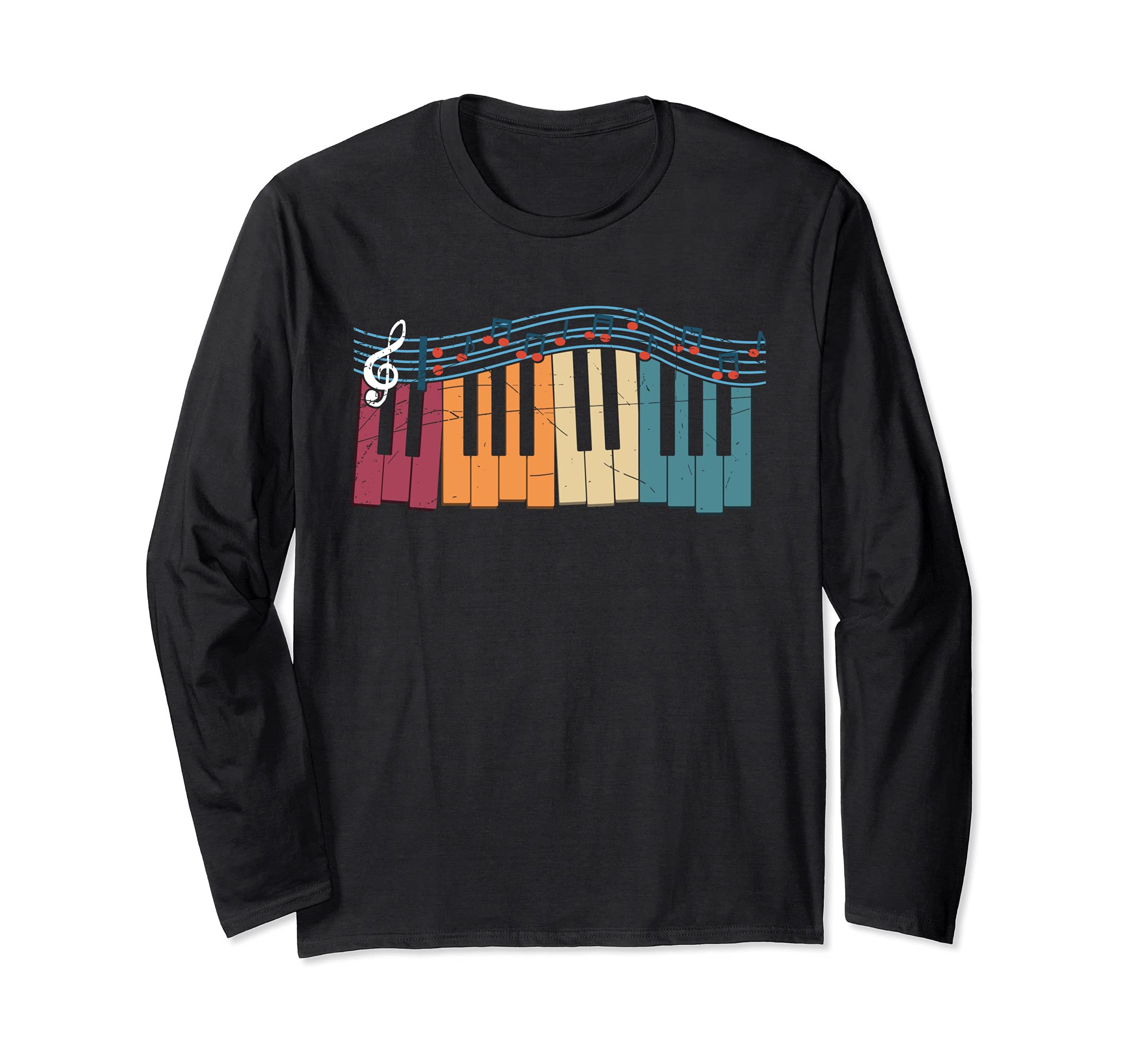 Retro Classical Musician Treble Clef Pianist Keyboard Piano Long Sleeve T-Shirt