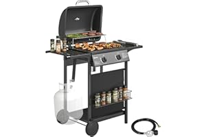 Outsunny 2-Burner Propane Gas Grill, 18000 BTU Outdoor BBQ Grill with Warming Rack, Shelf, Thermometer, Grease Cup, Barbeque 
