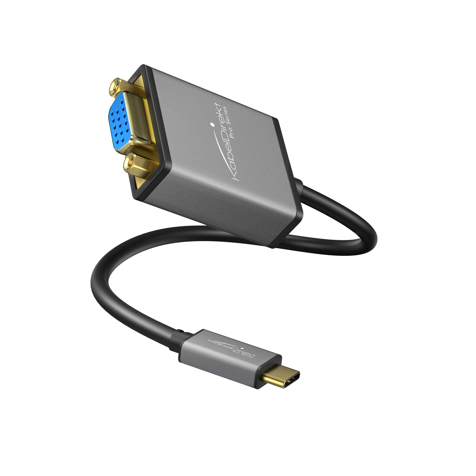 KabelDirekt – USB C to VGA adapter – 0.15m – (supports resolutions up to 1920 x 1200 / 60Hz, USB C 3.1 and Thunderbolt 3, suitable for MacBook Pro 2016/2017, MacBook 12" and other devices)