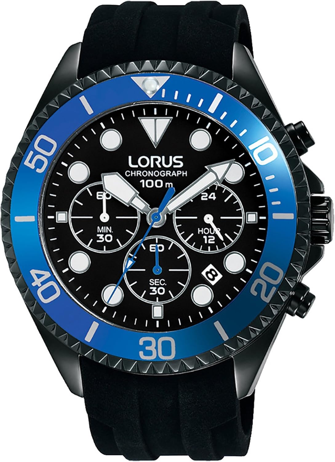 lorus men's blue dial chronograph watch