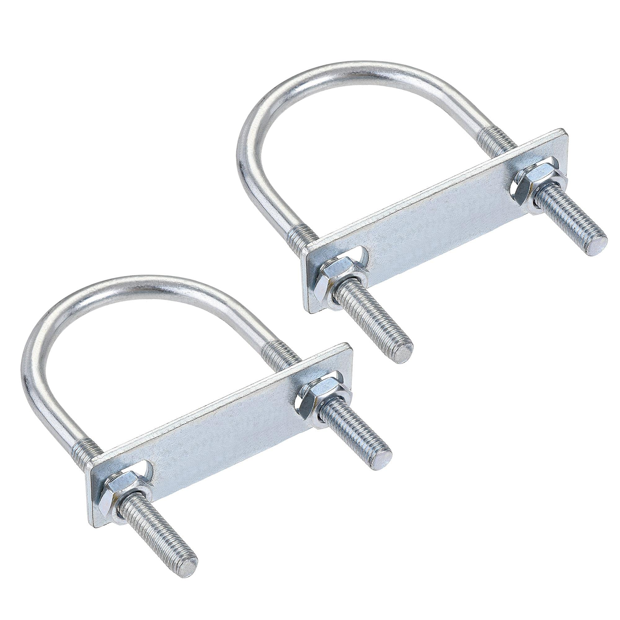 sourcing map Round U-Bolts 2 Sets 2.17"(55mm) Inner Width 100mm Length Steel M8 with Nut, Plate