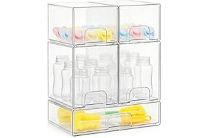 Bottle Storage Organizer Baby, Clear Stackable Storage Drawers Set for Baby Bottle, Beauty Supplies Storage, Ideal for Counte