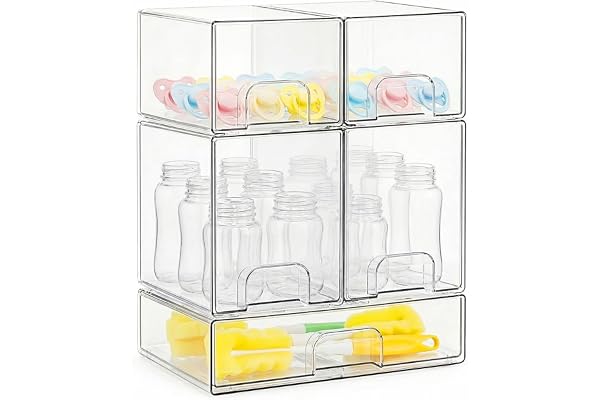 Clear Stackable Storage Drawers Organizer, Acrylic Drawer Cabinet Organizer Set for Beauty Supplies Baby bottle, Plastic Stor