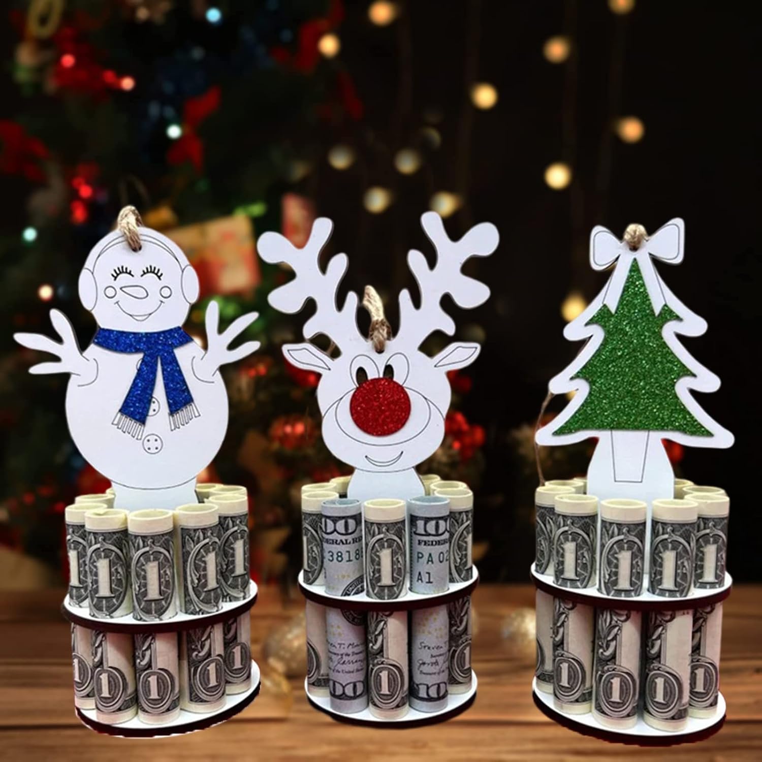 Tree Stands - 3 Pcs Christmas Unique Money Holder Money Cake Christmas Ornaments with 10 Holes, 2022 Holiday Tree Decorations Unique Money Holder, Merry Christmas Funny Tabletop Home Decorations 3 Pack Tree Ornam