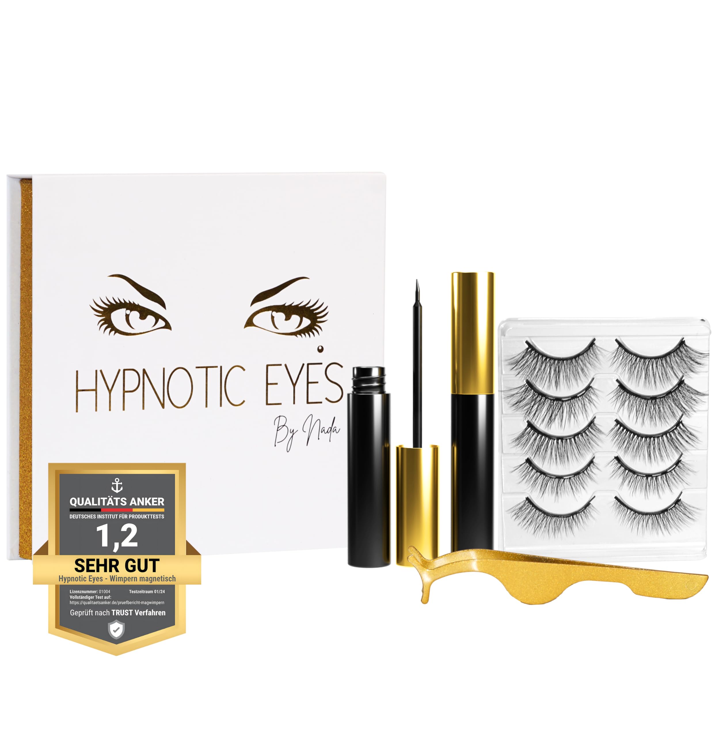 HYPNOTIC EYES Magnetic Eyelashes with Eyeliner, Set of 5 Pairs 3D Effect Natural Looking Eyelashes, 2 Tubes Eyeliner and a Plier, Magnetic Eyelashes Reusable