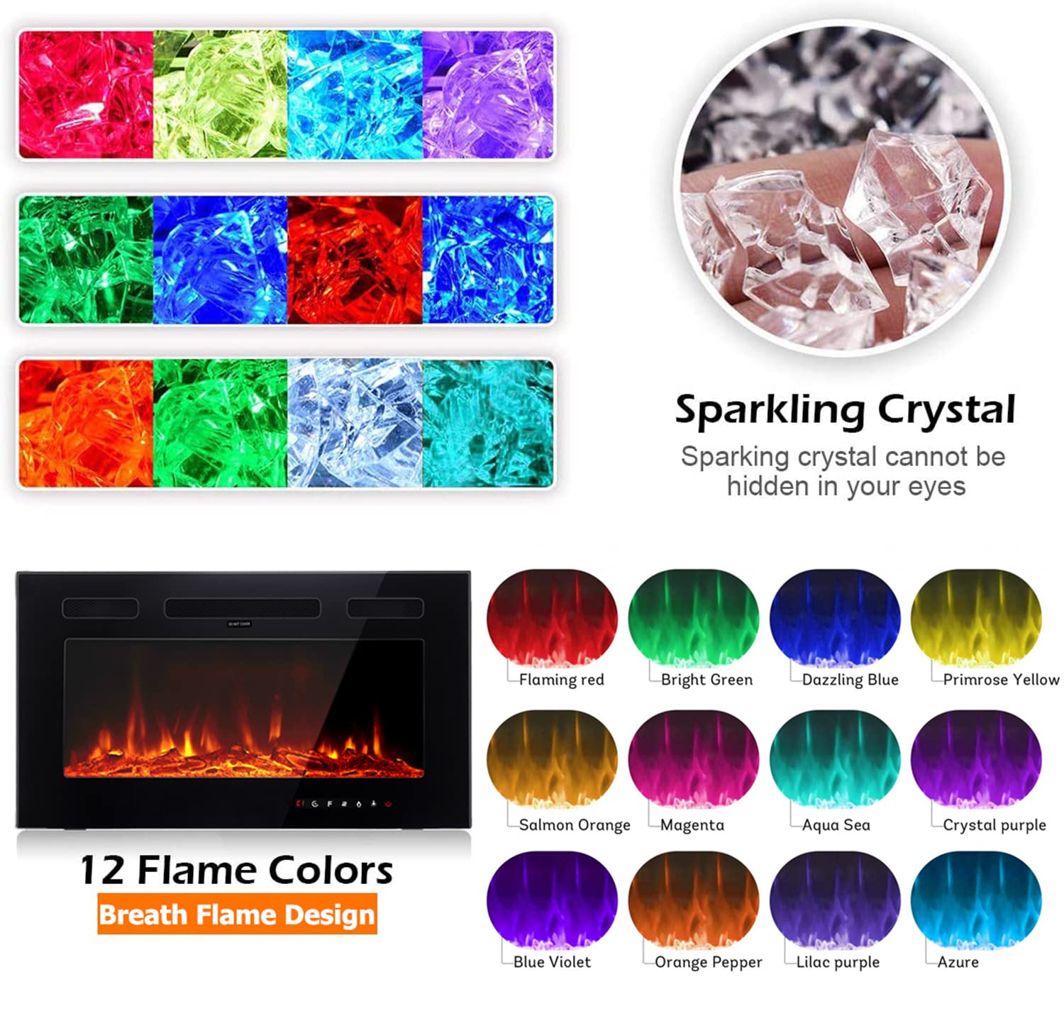 Maxhonor La chimenea eléctrica inserta el calentador independiente para la sala de estar chimenea flotante con 12 colores LED con ficha y piedras, calentadores de espacio para uso interior, 1500W/750W, negro, 30 pulgadas Maxhonor La chimenea eléctrica inserta el calentador independiente para la sala de estar chimenea flotante con 12 colores LED con ficha y piedras, calentadores de espacio para uso interior, 1500W/750W, negro, 30 pulgadas