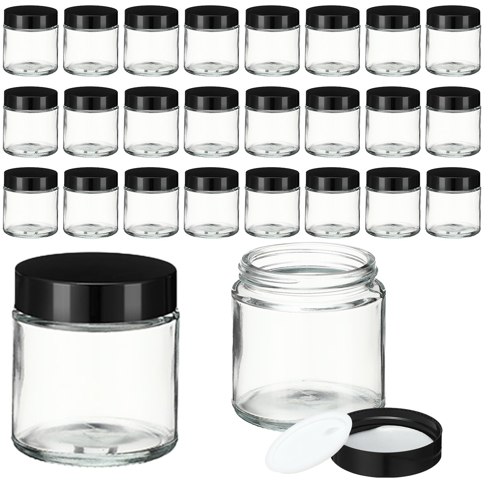 Photo 1 of 24 Pcs 4 oz Glass Jars with Lids, Clear Candle Jars with Black Lids Round Empty Candles Container Tins Candle Making Storing Lotions Spice Powder Liquid Sample Makeup (Clear)