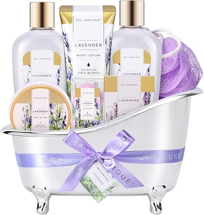 Spa Luxetique Lavender Bath Gift Set for Women 8pc Body Butter Bubble Bath Bomb