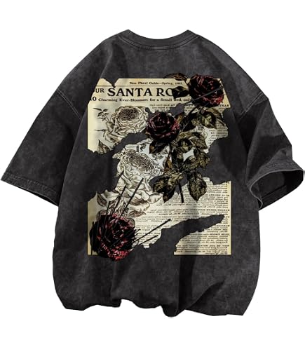 VIPWOLF Men's Graphic Oversized Tee Shirts Vintage Short Sleeve T