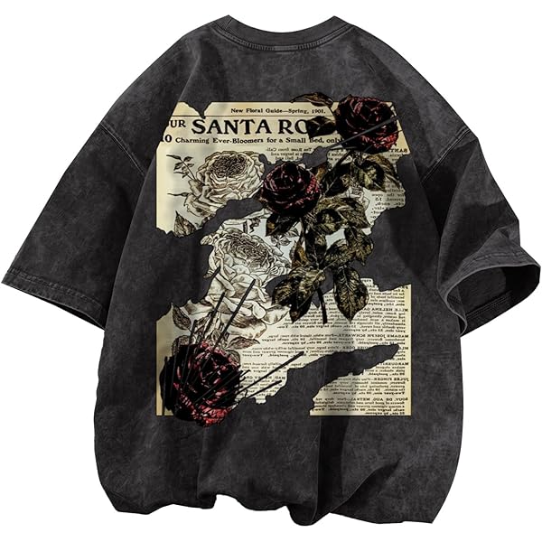 Dynict Unisex Y2k T-Shirt Rose Letter Print Oversized Graphic Tees