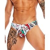 MIZOK Mens Sexy T-Back Thong Swimsuit G String Pouch Swimwear Quick Dry Bikini with Drawstring