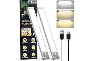 Under Cabinet Lighting 13.5Inch, 3200mAh Under Cabinet Lights Motion Sensor 3 Color, Rechargeable 118LED Magnetic Light Bar I