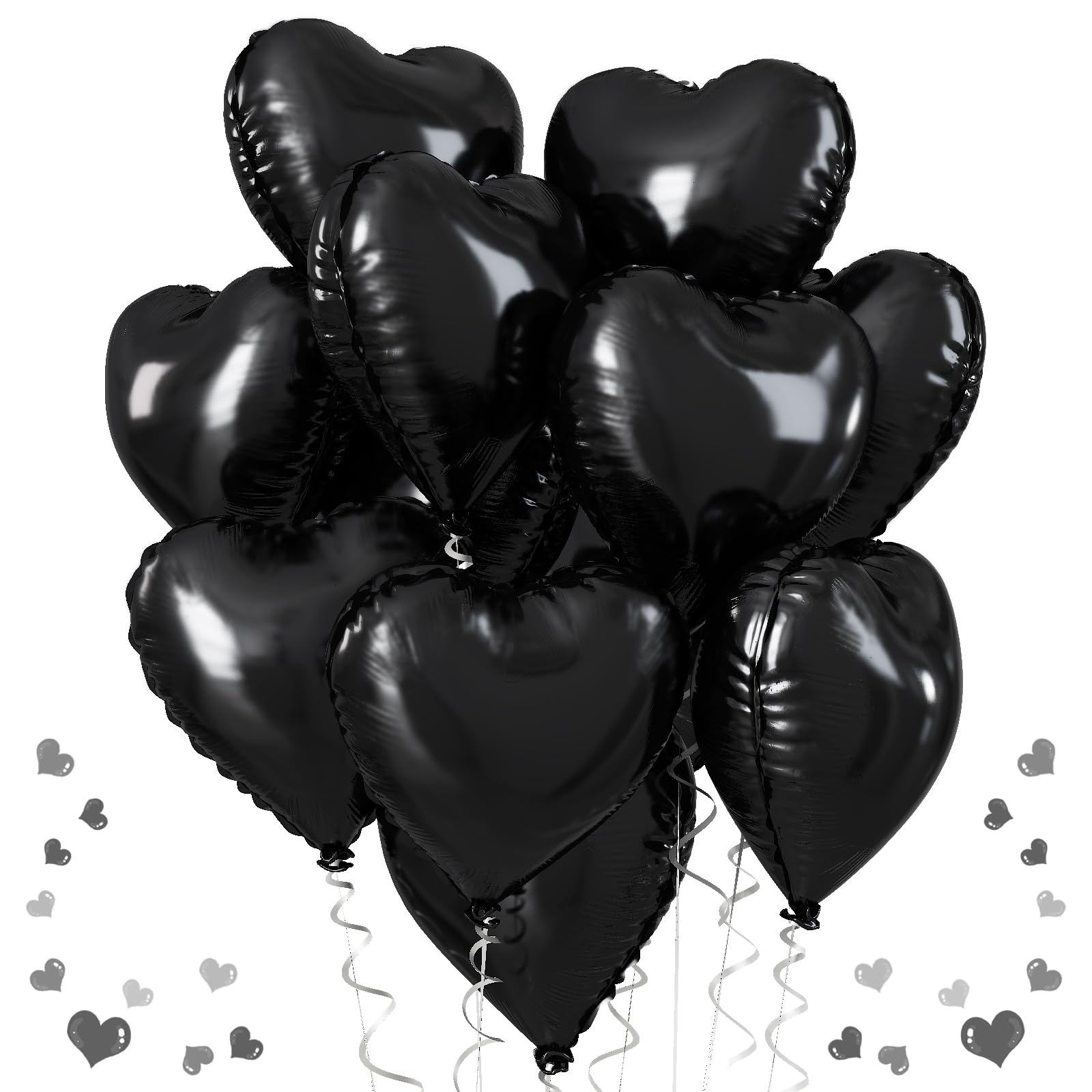 Black Heart Balloons, 12Pcs Large Black Heart Party Decorations, 18 Inch Black Heart Shape Mylar Helium Balloon, for Birthday Graduation Engagement Valentines Anniversary Retirement Party Supplies — image 1