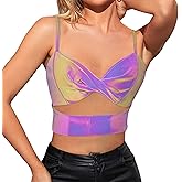 Giovacker Women's Slim Adjustable Spaghetti Straps Crop Tops Bandage Cutout Tube Top Tank Cami Champagne