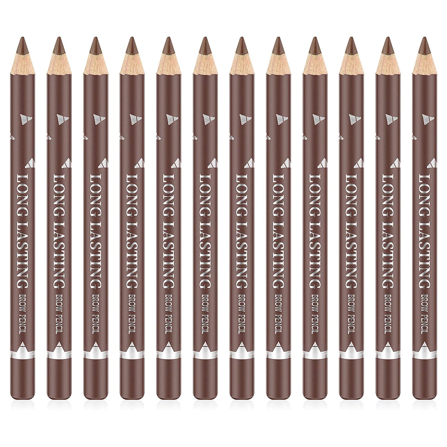Go Ho 12 PCS Brown Eyebrow Eyeliner Pencil, Waterproof Eyebrow Pencil,Long-lasting Sweat-proof Eyeliner Makeup Brow Tint Pen（ Medium Brown）