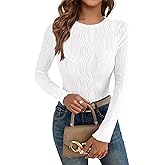 PRETTYGARDEN Women's Tops 2026 Spring Fashion Long Sleeve Crewneck Blouse Fitted Textured Basic Knit T Shirt Y2k Clothes