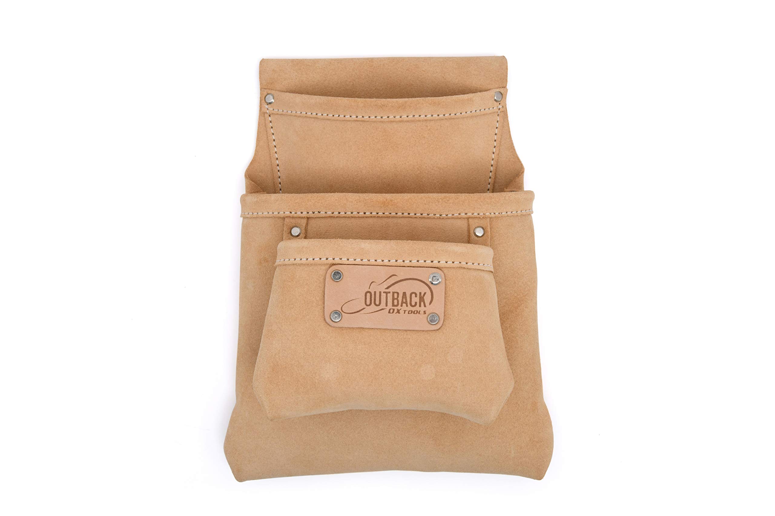 OX Tools Suede Leather 3 Pocket Fastener Pouch - Tool Pouch Organizer for Construction Tools - Leather Storage Carpenter Nail Bags Compatible with Leather Tool Belt - OX-T263203