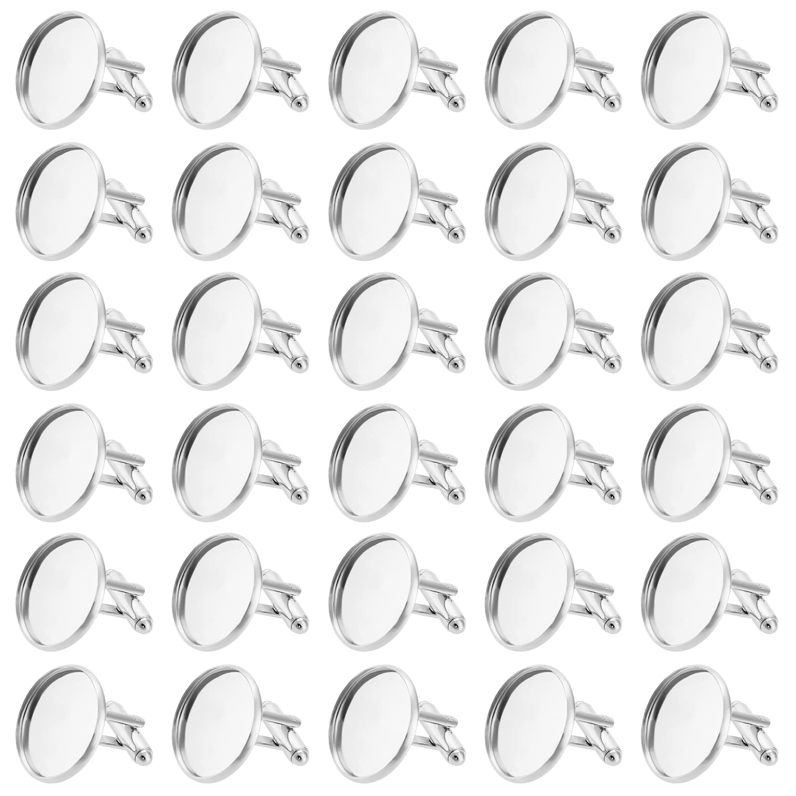WEBEEDY 30pcs Stainless Steel Cufflinks for Men Base Blanks Round Cabochon Setting Tray Cuff Button for Shirts Anniversary Wedding DIY Cuff Link Making (20mm), No Cabochon Included