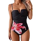Eomenie Women's Push Up Wrap Front Swimsuit One Piece Tummy Control Bathing Suits Bandeau Support Slimming Swimwear